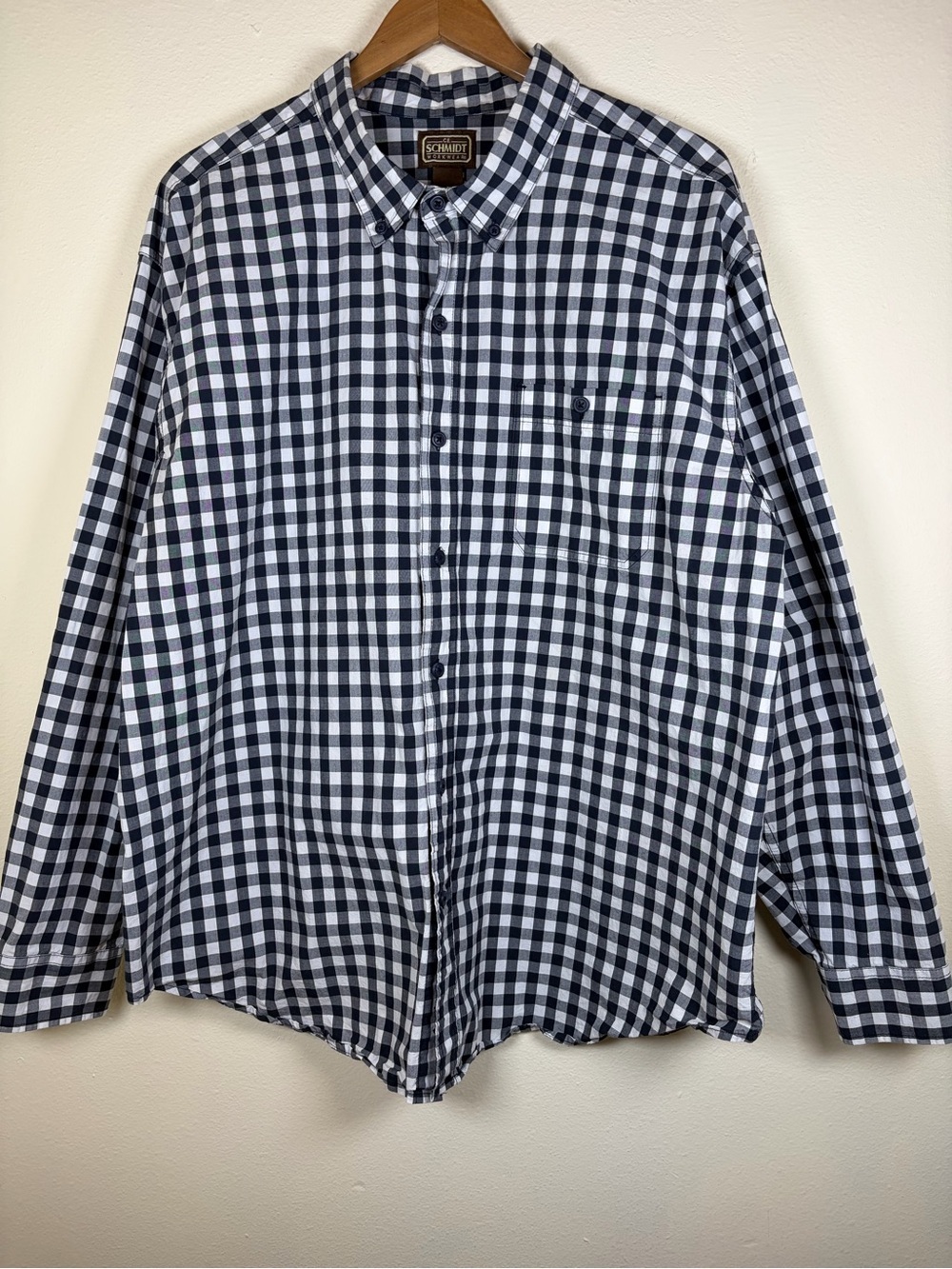 C.E. Schmidt Workwear 2X Blue White Gingham Plaid Button Down Shirt Cotton
